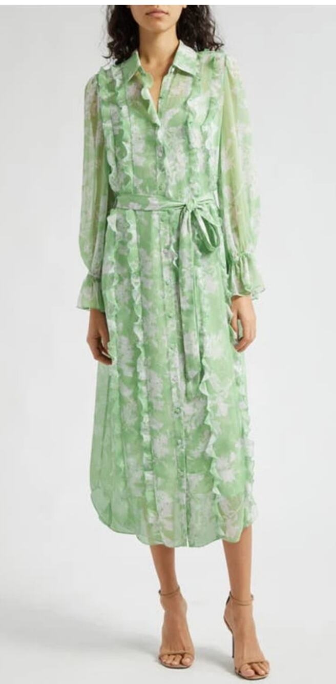 Cinq a Sept Estelle Green Floral Print Long Sleeve Ruffle Maxi Dress 4